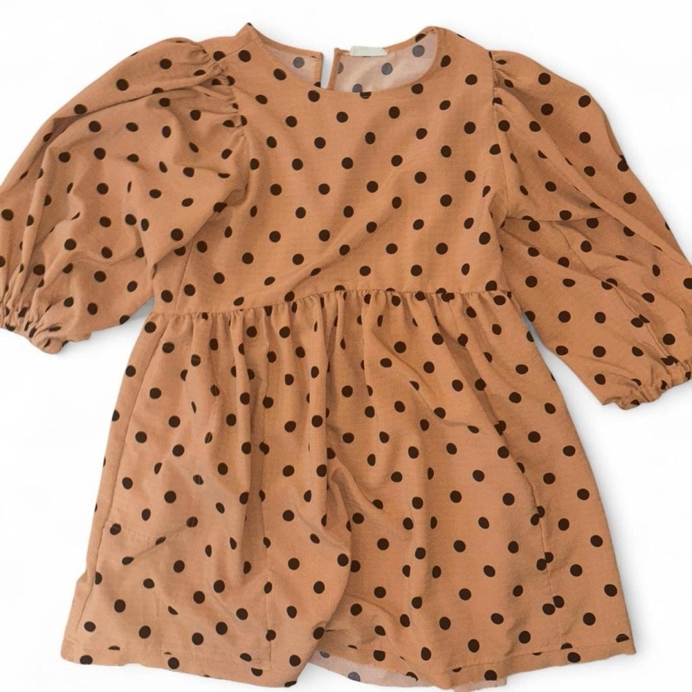Altar'd State Tan Dress with Black Polka Dots - Picture 1 of 2